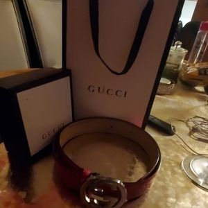 Red authentic Gucci belt w/ silver buckle